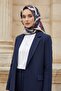100% Twill Silk Geometric Square Patterned Red - Navy Blue Colored 90X90 Scarf Sewing Shape: Hand Sewing