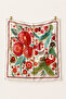 Floral Patterned Satin Scarf 50X50 cm Silky Soft Square Bandana Red Floral Women's Scarf - 3