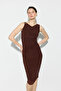 Buckle Detailed Gathered Jersey Midi Dress - Brown