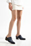 Navy Blue Matte Leather Suede Studded Detail Closed Front Open Back Heeled Western Cowboy Mules Slippers - 6