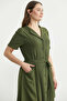 Linen Look Pocket Shirt Dress - Khaki - 3
