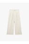 X Melis Ağazat - Regular Waist Wide Leg Linen Blend Trousers with Belt Detail and Pockets - 3