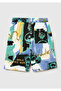Boy's Dark Blue Mix All-Over Patterned Logo Label Loose Fit Bermuda Shorts - 2