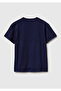 Boy's Navy Blue Crew Neck T-Shirt with Logo Print on the Front - 2