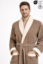 Men's Contrast Bathrobe 100% Cotton Certified Şalyaka 1 Piece, Striped Bathrobe / Dressing Gown - Beige Color - 8