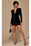 Women's Black Shoulders Shoulder Pad Pack Gathered Velvet Mini Dress Be215