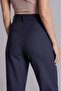 Women's Side Pocket Back Pocket Fleto Slim Fit Trousers Navy Blue - 7