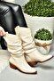 R280080509 Beige Low Heeled Gathered Women's Boots - 3