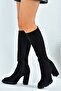 Black Suede High Heeled Women's Boots L282770102 - 4