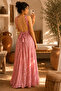 Silk Long Pink Floral Dress with Tie Detail - 3