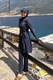 Waist Tie Swimsuit Suit Navy Blue - 4