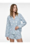 Cotton Pocket Detailed Long Sleeve Floral Patterned Striped Pajama Top