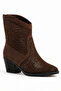 Westera Women's Brown Summer Cowboy Boots Perforated Suede Textured Thick Heeled Casual Stylish Boots - 3
