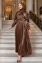 Brown Draped Janjan Evening Dress with Stones on the Waist - 2