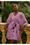 Ethnic Patterned Foil Detailed Mini Silk Summer Dress 70% Silk 30% Viscose