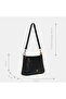 Women's Black Textured Zip Detail Messenger Bag - 7