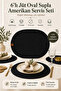 6-Piece Oval Jute Platter American Service Set Black Color Bohemian Tableware Presentation Plate Coaster