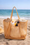 Large Volume Beige Mesh Shoulder Beach Bag with Internal Pocket - 3