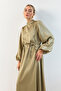 Balloon Sleeve Satin Evening Dress - Çağla
