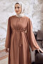 Rona Arms Patterned Abaya - Camel - 3