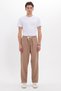 Men's Baggy Fit Wide Cut 100% Cotton Elastic Waist Side Pocketed Muslin Beige Straight Trousers - 3