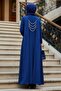 Pearl Detailed Sax Blue Hijab Evening Dress 61981Sx - 2