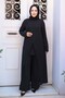 Asymmetrical Detailed Black Hijab Double Suit 76471S