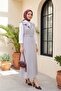 V-Collar Belted Long Jile Dress -Grey