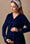 Effortt Navy Maternity and Postpartum Nightgown Set with Robe - 5
