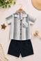 Boy's Colorful Summer Short Sleeve Shirt with Satin Shorts 2-Piece Set Holiday Set/Full Fit