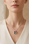 Accessories Colorful Stone Magnetized Open-Close Stainless Steel Clover Necklace (42+5 cm)