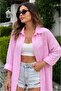 Oversize Keten Gömlek Pembe - 3