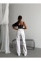 High Waist Asymmetrical Wide Leg Cotton Denim Trousers - 3