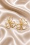 Cream Enamel Embroidered Gold Framed-Vintage Flower Earrings - 5