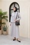 Linen Look Suit with Half Buttoned Sleeves, Elasticated Front, and Tie-Front Skirt - Light Gray - 8