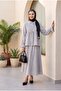 Linen Look Suit with Half Buttoned Sleeves, Elasticated Front, and Tie-Front Skirt - Light Gray - 6