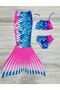 Girl's Bikni Swimsuit Mermaid Costume Blue Pink Powder Patterned 3-Piece Set - 2
