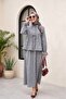 Linen Look Suit with Half Buttoned Sleeves, Elasticated Front, and Tie-Front Skirt - Smoked - 2