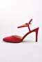 Lucia Red Color Suede Ankle Strap Side Buckle Women's Heeled Shoes - 5