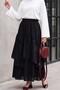 Elastic Waist Asymmetrical Ruffled Lined Voile Skirt - Black