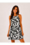 Women's Black Patterned Thin Strap Mini Dress Summer Casual Dress