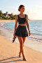 Black High Waist Double Layer Mini Skirt Tennis Skirt and Zipper Bustier Crop Set