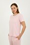 Women's Pink Short Sleeve Crew Neck Comfortable Fit Flexible Knitted Top and Bottom Set - H6052 - 6