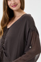 Italian Brown Collar Gathered Folded Long Sleeve Lined Long Silk Dress 38 - 44 Size - 6