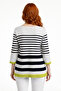 Black and White Striped Neon Green Striped Boat Neck Knit Sweater - 3