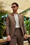 بدلة كتان مونو كاروهات بني اللون بياقة مونو كاروهات 6 دروب سليم فيت نصف بطانة 100% كتان 1001260164 - 3