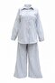 Line Patterned Buttoned Trousers Linen Suit - Blue - 4