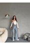 Light Blue Leopard Patterned High Waist Wide Leg Jeans with Side Stripes - 4
