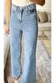 Modalin Light Blue Snow Wash Power Lycra Super High Waist Loose Leg Jeans Palazzo - 3