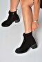 Z555671002 Black Genuine Leather Suede Thick Heeled Women's Boots - 3
